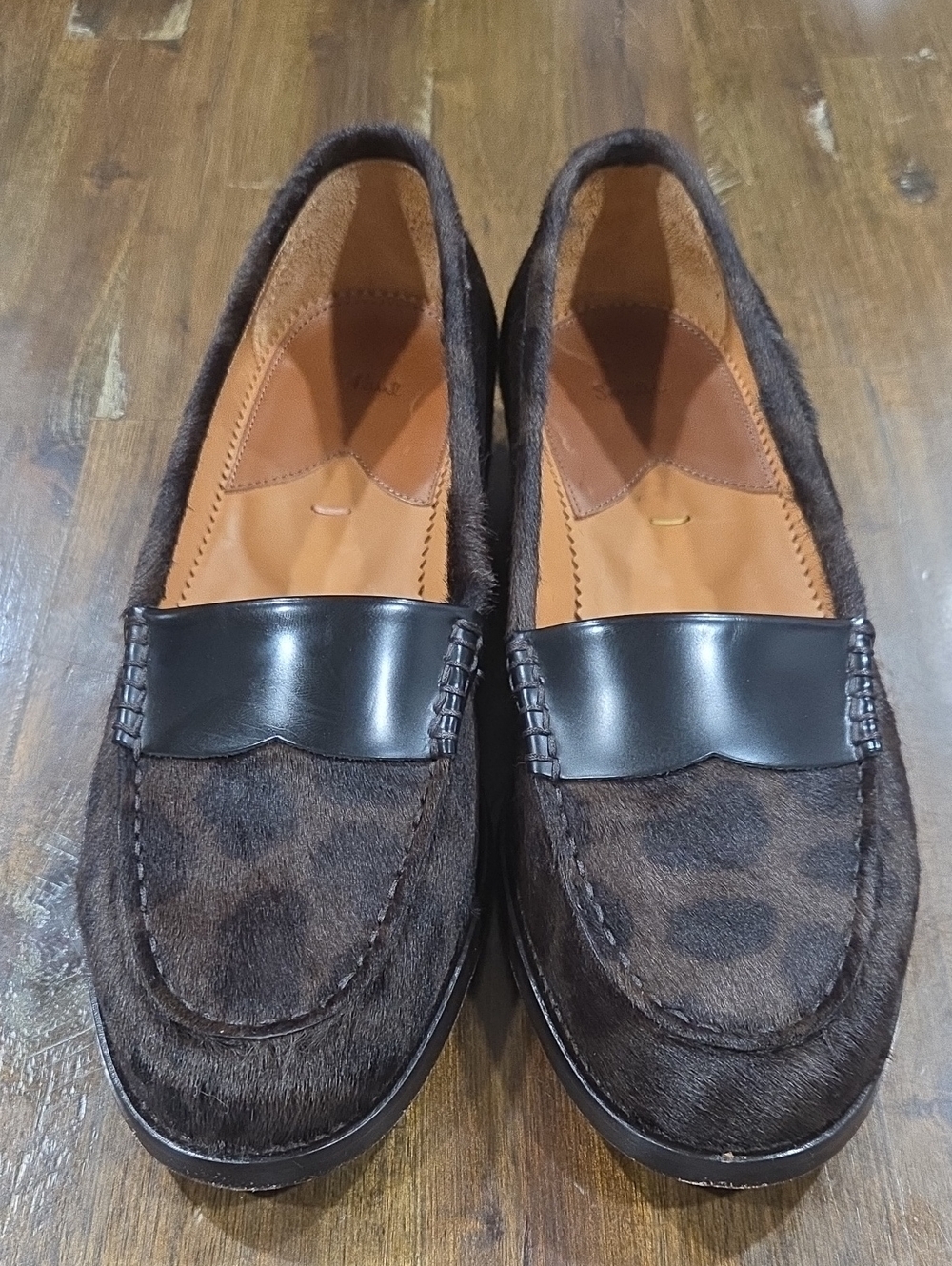 Paul Smith Women's Brown Haircalf Penny Loafers with Black Saddle
